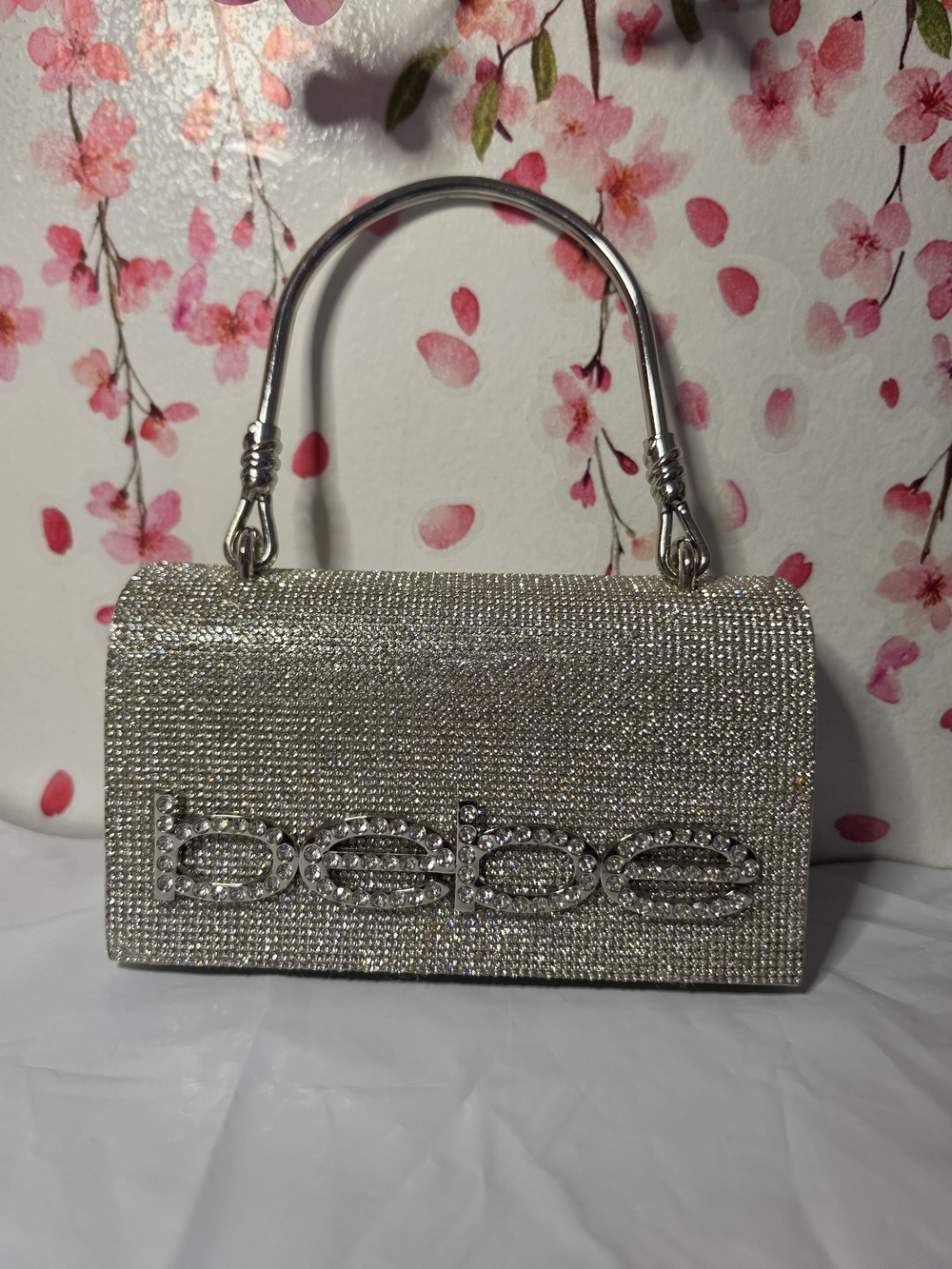 bebe Silver Crystal Mini Top-Handle Bag